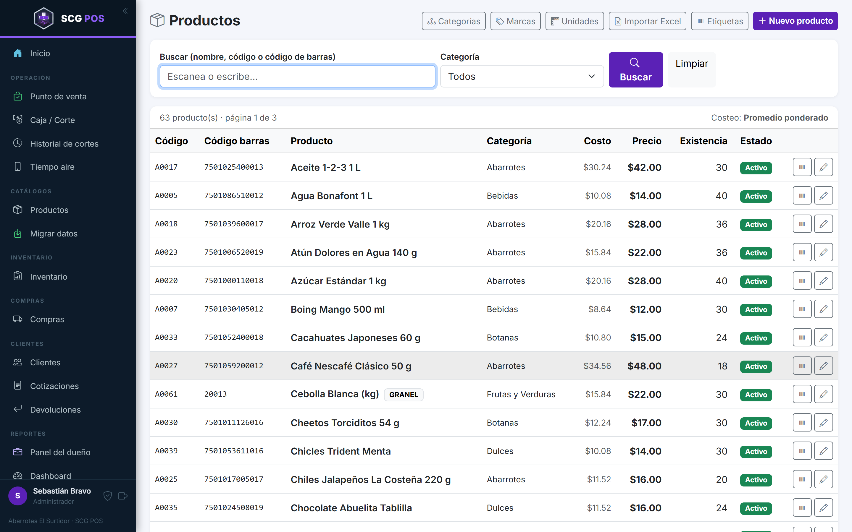 Catálogo de productos